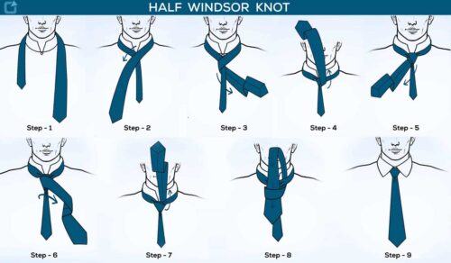 This image half windsor knot tying steps, View in one image