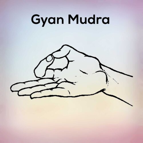 A close-up of a hand forming the Gyan Mudra, with the thumb and index finger touching, symbolizing wisdom and inner peace.