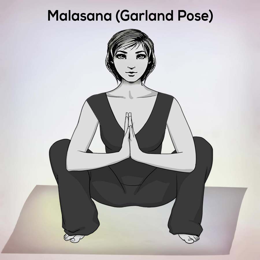 A Girl doing a Malasana. It is also called Garland Pose.