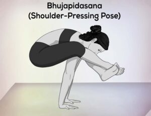 Image of Bhujapidasana, also known as the Shoulder-Pressing Pose or Arm-Pressure Pose.