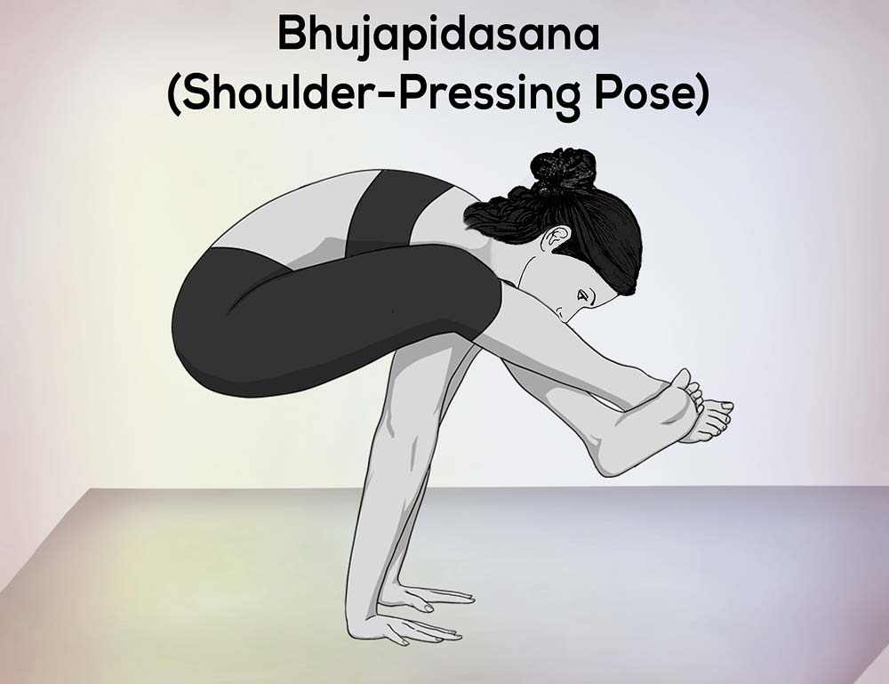 Image of Bhujapidasana, also known as the Shoulder-Pressing Pose or Arm-Pressure Pose.