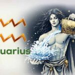 Aquarius zodiac sign symbol with a Human pouring water from a golden urn.