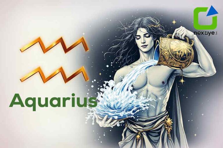 Aquarius zodiac sign symbol with a Human pouring water from a golden urn.