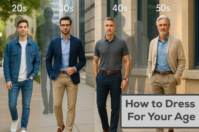 Well-dressed men in their 20s, 30s, 40s, and 50s showcasing how to dress for your age as a man