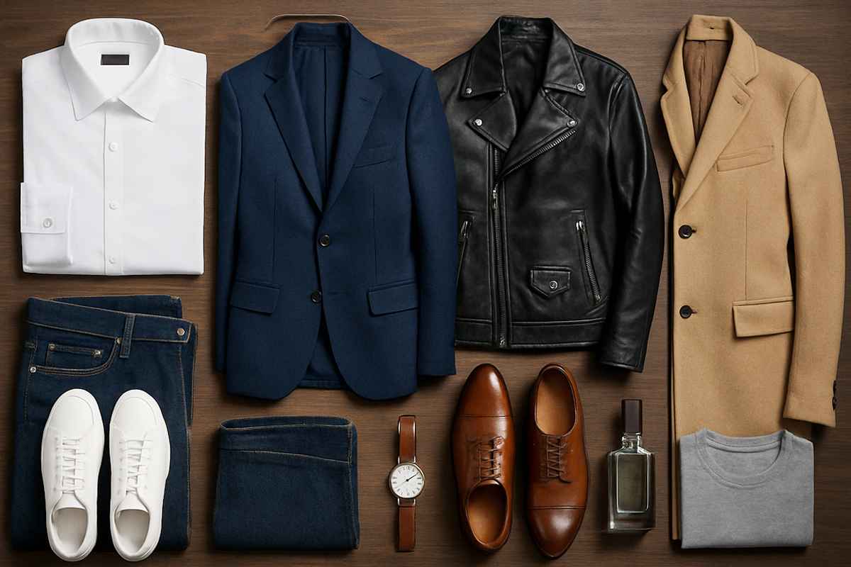 white shirt blazer jeans leather jacket shoes watch,