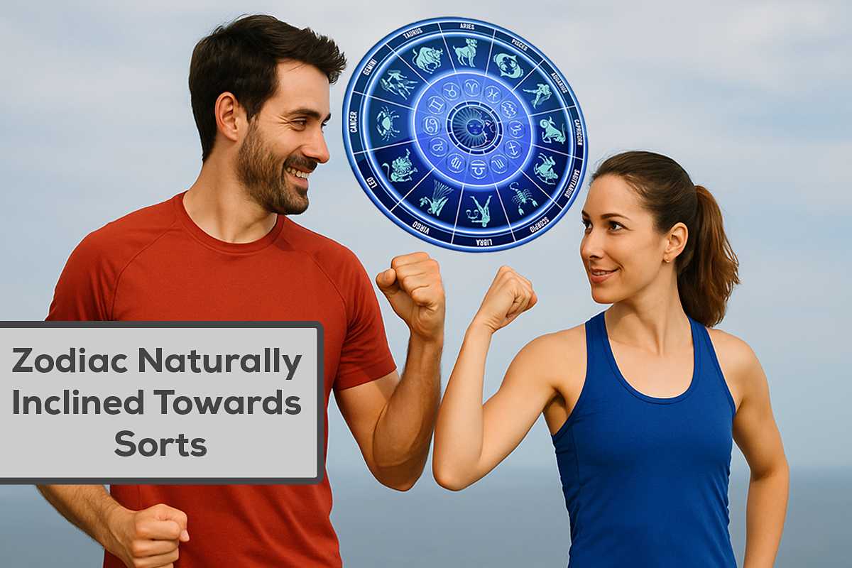 Athletic man and woman representing zodiac signs naturally inclined towards sports