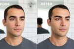 Stylish man before and after eyebrow grooming, bushy vs neat eyebrows split view