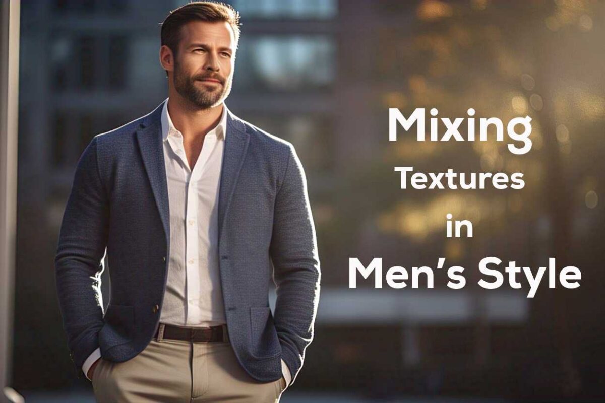 A stylish middle-aged man in a textured blazer, standing confidently in natural light with a modern minimal background, showcasing smart casual fashion.