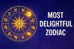 Golden zodiac wheel glowing in the night sky with Libra, Leo, and Pisces highlighted, alongside bold text reading “Most Delightful Zodiac.