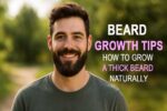 A confident young man in his 20s with a thick, well-groomed beard, smiling in natural sunlight. Background: soft outdoor scenery, blurred for focus. Style: realistic, high-quality,
