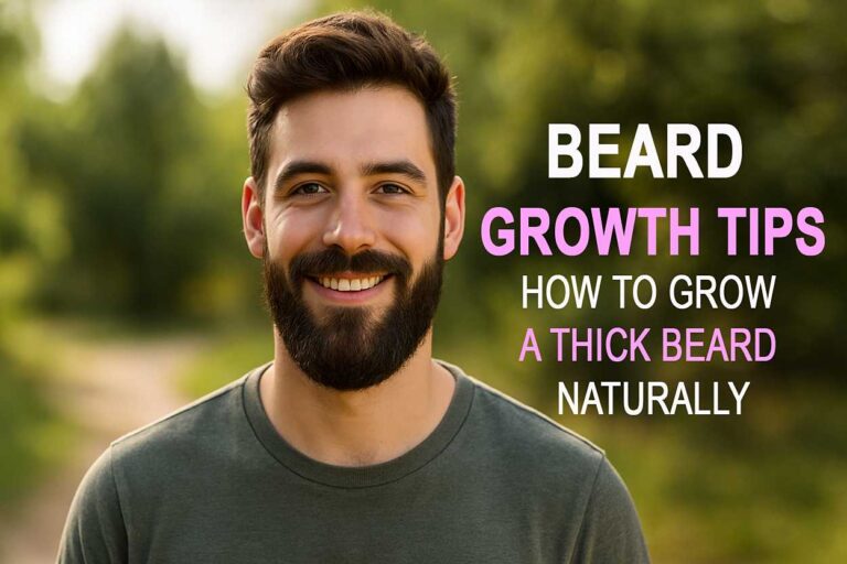 A confident young man in his 20s with a thick, well-groomed beard, smiling in natural sunlight. Background: soft outdoor scenery, blurred for focus. Style: realistic, high-quality,