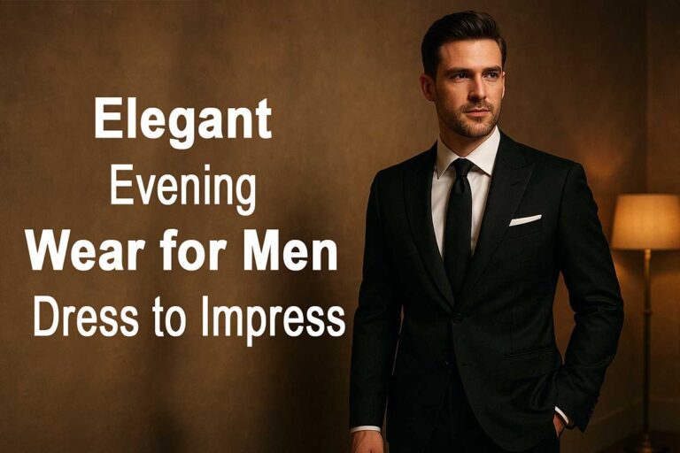 A confident man dressed in a black tuxedo with a white shirt and black tie, standing in warm lighting that highlights his sophisticated evening wear style.