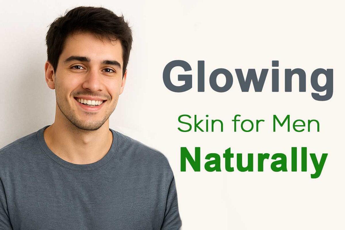 A young man with clear, glowing skin achieved naturally through a simple daily skincare routine, showing smooth texture and healthy tone.