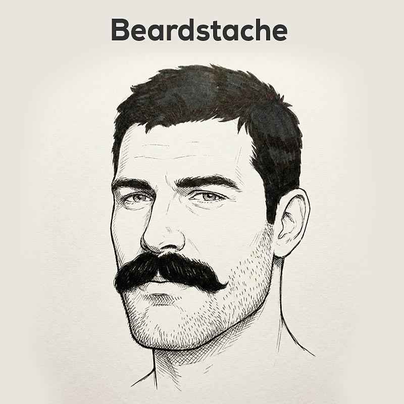 Beardstache sketch showing mustache with light beard