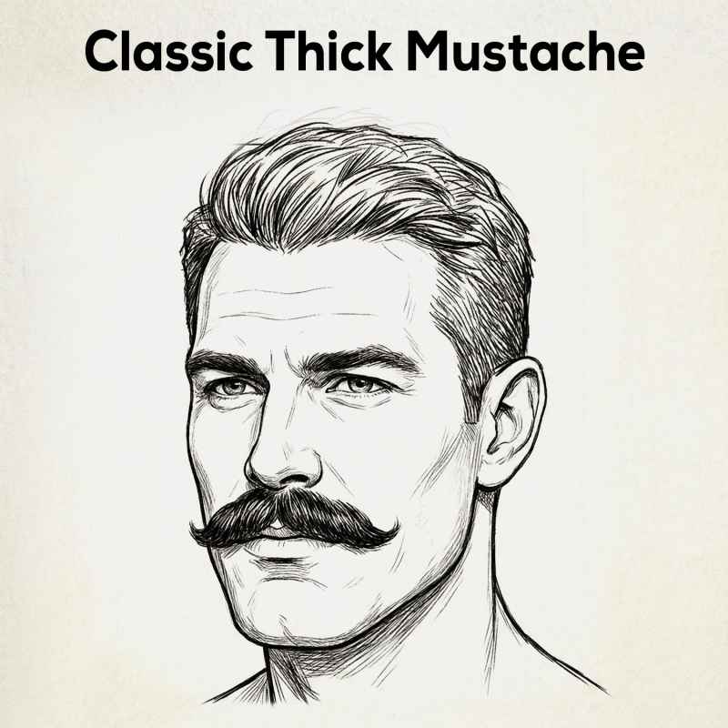 Classic thick mustache sketch showing a bold traditional style