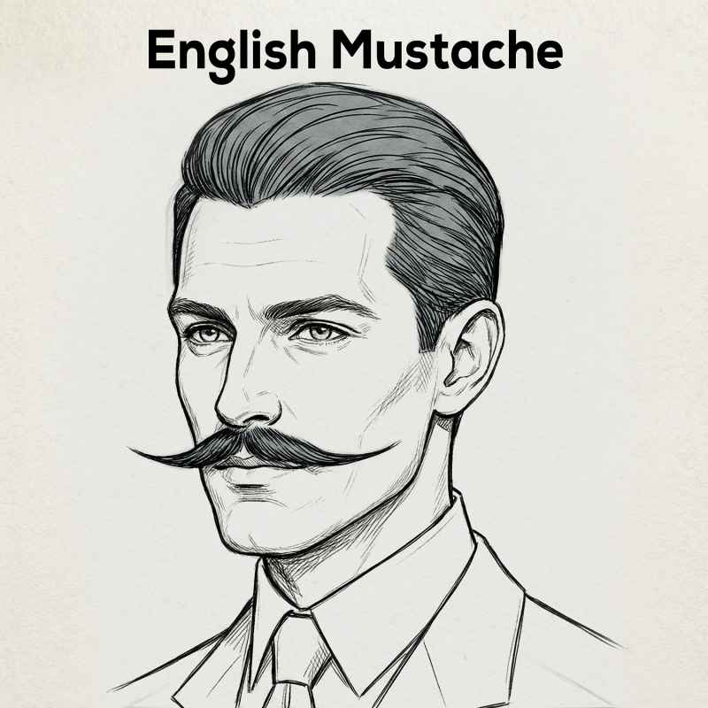 English mustache sketch with narrow shape and pointed ends