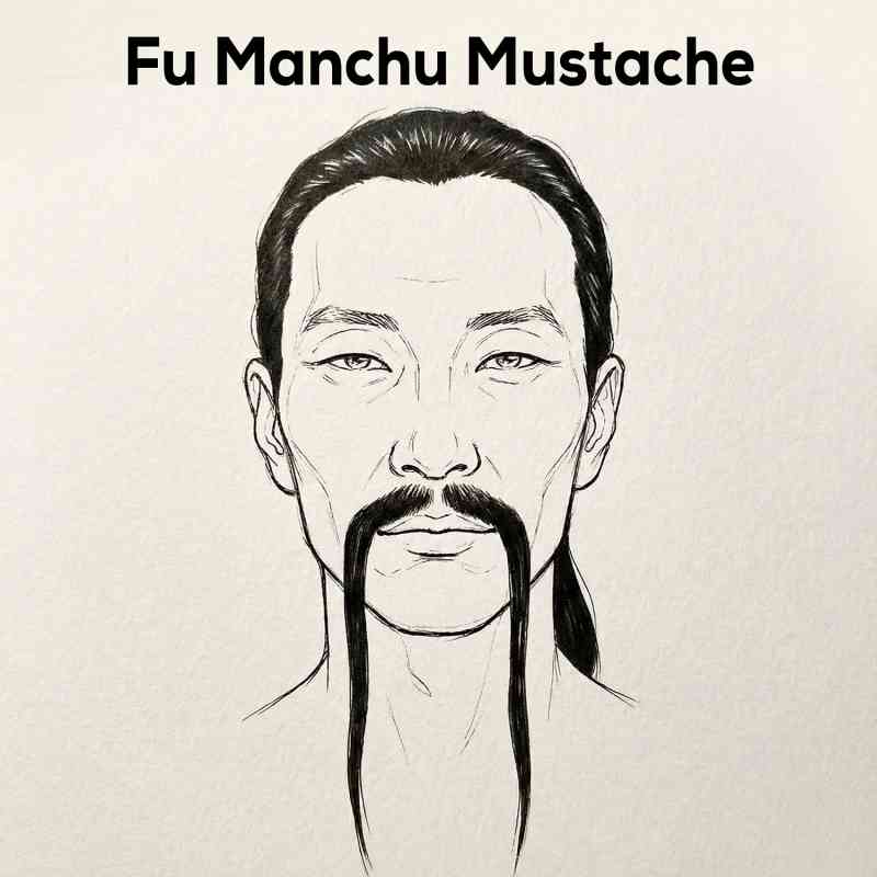 Fu Manchu mustache sketch with long downward ends