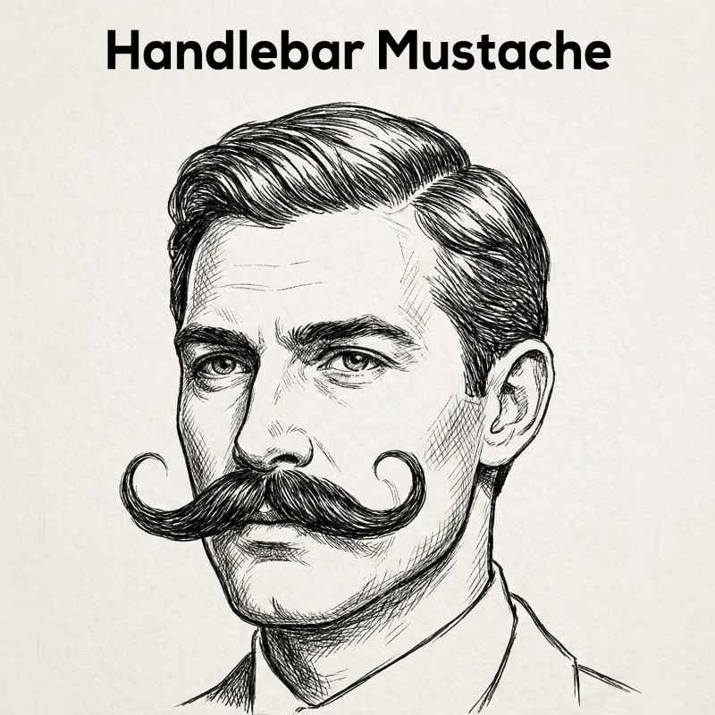 Handlebar mustache sketch with curled ends