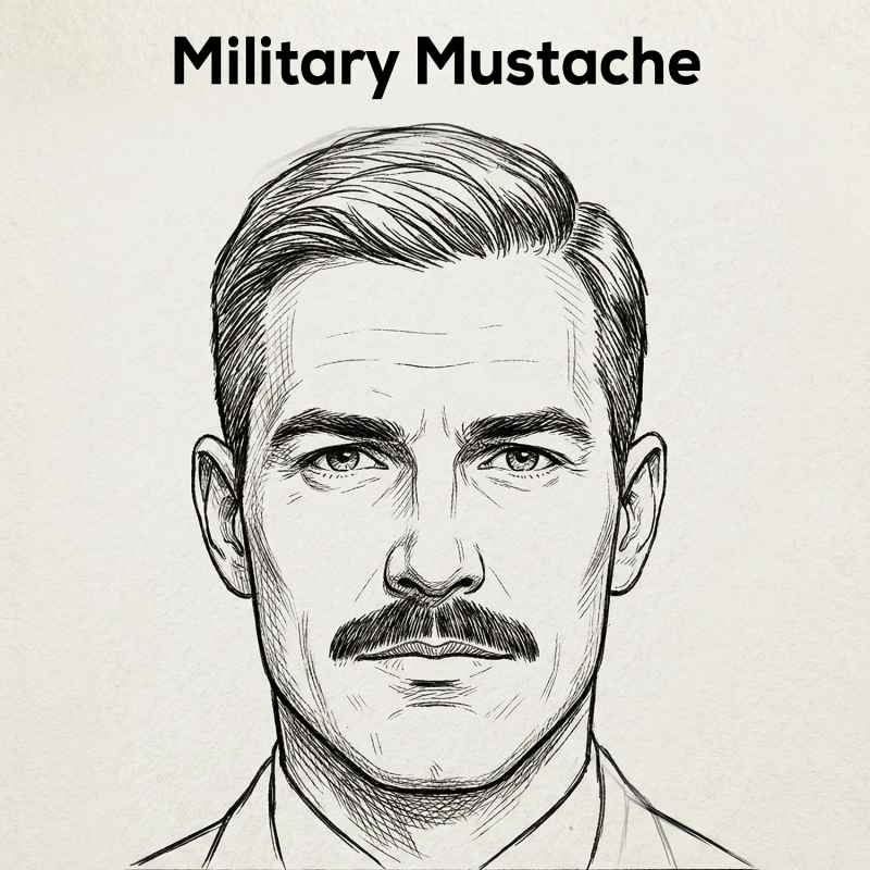 Military mustache outline sketch with short and clean trim