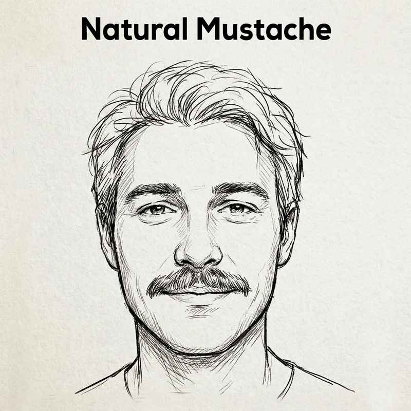 Natural mustache outline sketch with a simple and ungroomed look