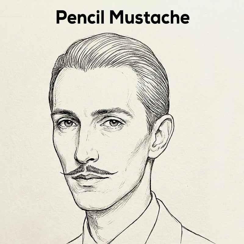 Pencil mustache outline sketch showing a thin and sharp mustache style