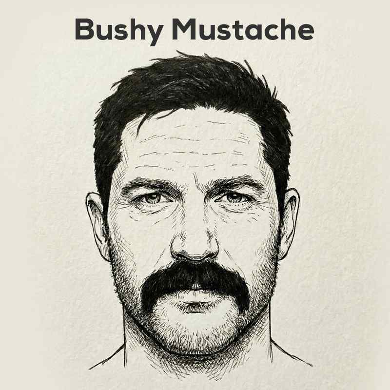 Bushy mustache sketch showing thick and full hair