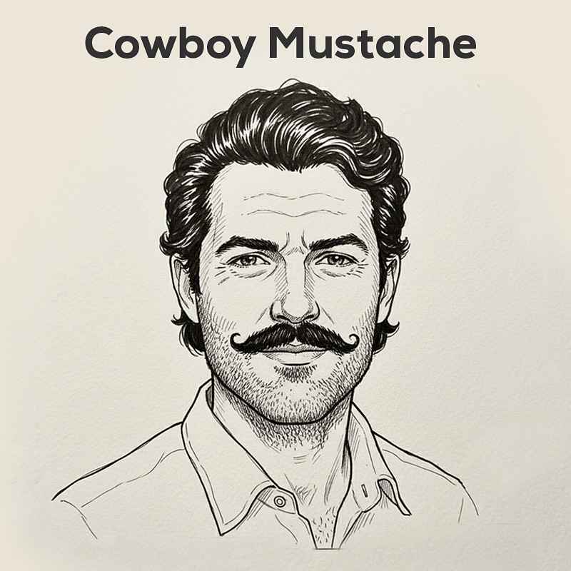 Cowboy mustache sketch with thick and rugged look