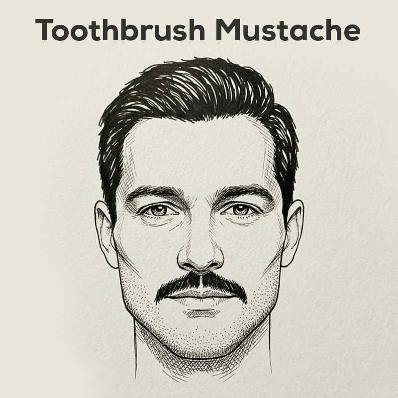 Toothbrush mustache sketch centered under the nose