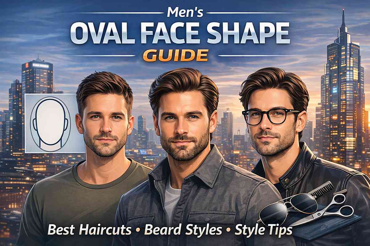 Men with oval face shape showing best haircuts, beard styles, and glasses styling guide 2026