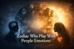 Zodiac wheel showing Scorpio, Gemini, and Pisces with human silhouettes symbolizing emotional mind games and psychological influence.