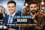 Clean-shaven vs beard comparison showing a professional clean-shaven man and a stylish bearded man, highlighting why women prefer a clean face