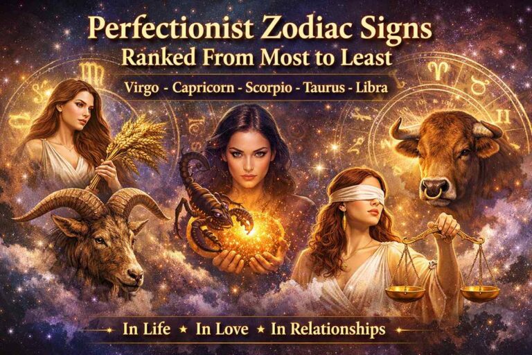 Perfectionist zodiac signs ranked from most to least showing Virgo, Capricorn, Scorpio, Taurus and Libra personality traits