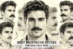 pencil sketch of oval face man showing different mustache styles chevron handlebar pencil natural walrus