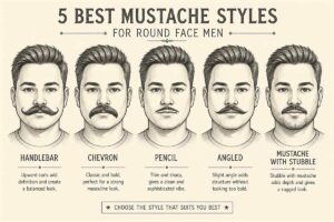 best mustache styles for round face men sketch illustration