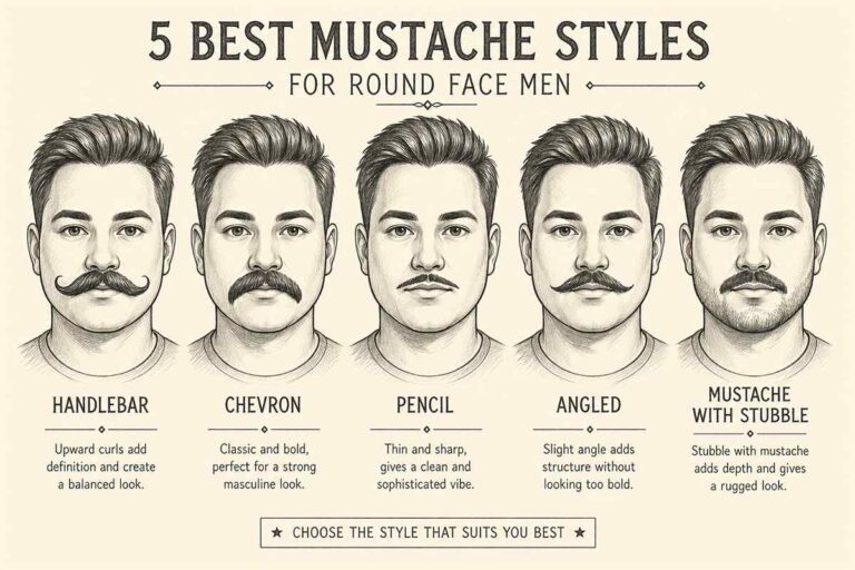 best mustache styles for round face men sketch illustration