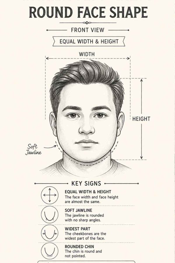 round face shape men diagram soft jawline proportions sketch