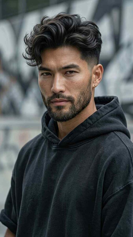 Blowout taper hairstyle with fluffy textured hair