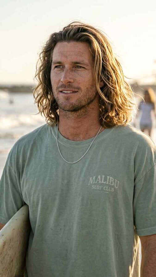 Bro flow hairstyle with medium flowing hair for men