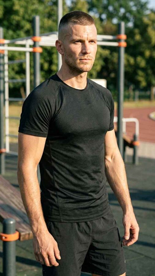Classic crew cut hairstyle for athletic men