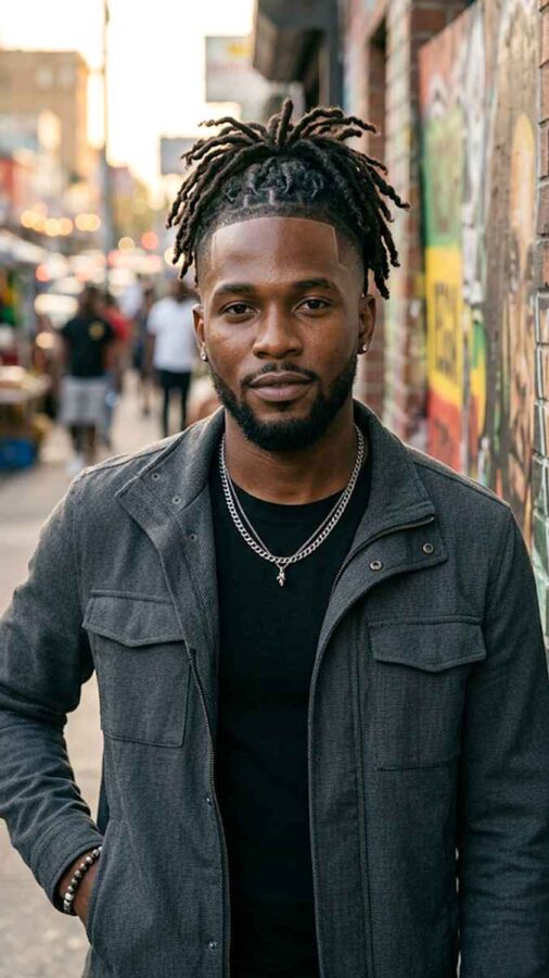 Dreadlock fade hairstyle with detailed loc texture