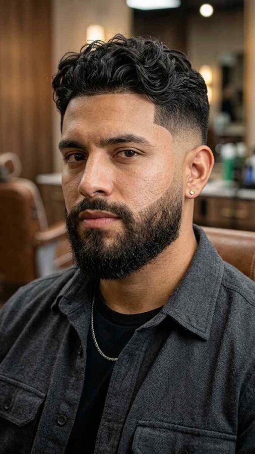Drop fade haircut with curved fade design for men