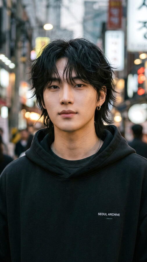 Stylish Korean wolf cut hairstyle for young men