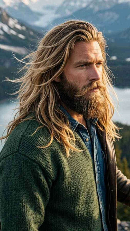 Long layered hairstyle with flowing hair texture for men