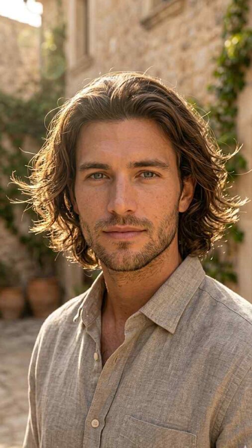 Medium wavy hairstyle with flowing natural texture