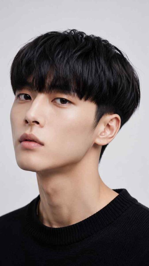 Modern bowl cut hairstyle with smooth layered hair
