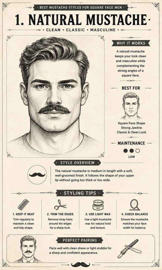 Square Mustached Best Mustache Styles for Square Face Men (Men's Grooming Guide)