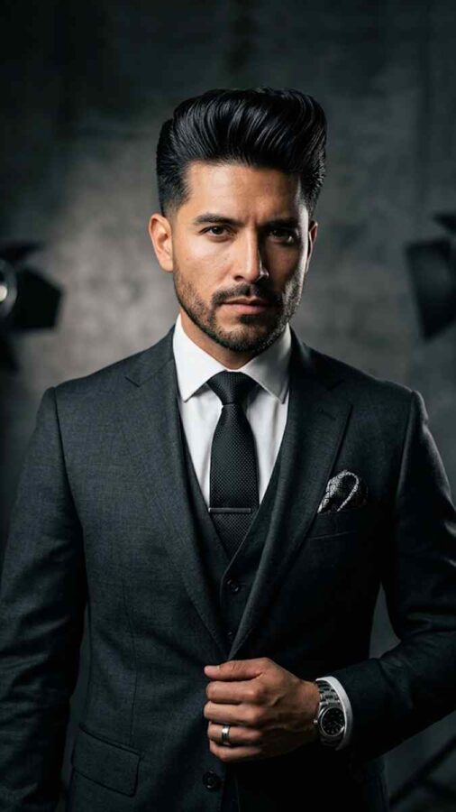 Classic pompadour hairstyle with volume for men