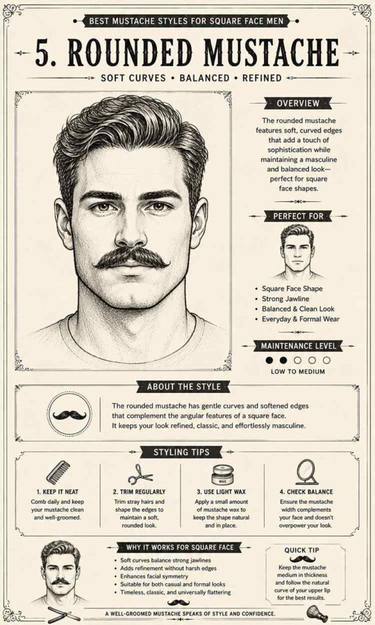Square Mustached Best Mustache Styles for Square Face Men (Men's Grooming Guide)