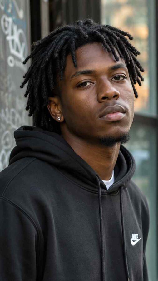 Short dreadlocks hairstyle with natural loc texture