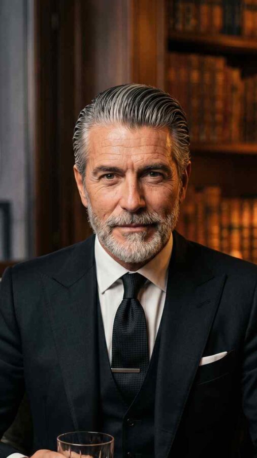 Classic slick back hairstyle for mature men
